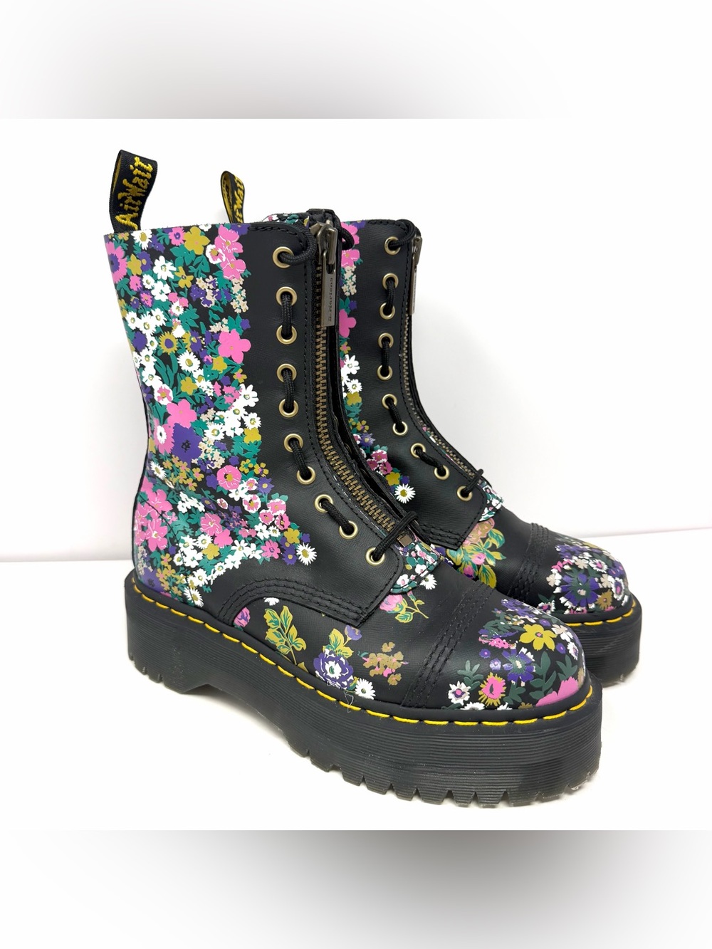 Dr. Doc Martens Women’s Sinclair Hi Black Leather Floral Platform Boots Sz 9 NEW